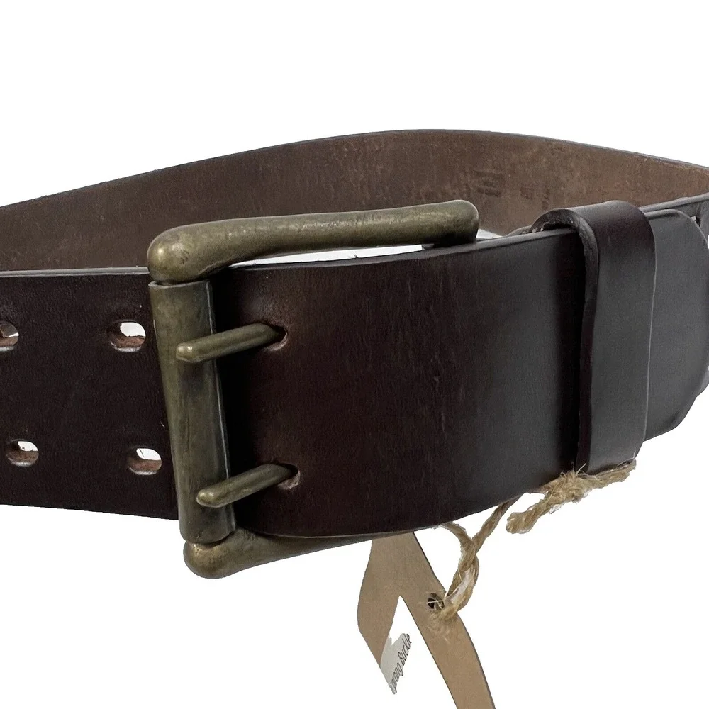 NWT Peter Nappi Brown T Moro Belt w/ Double Prong Buckle Leather Belt Size 30/75